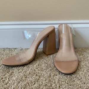 Chunky clear heel. Size 7.